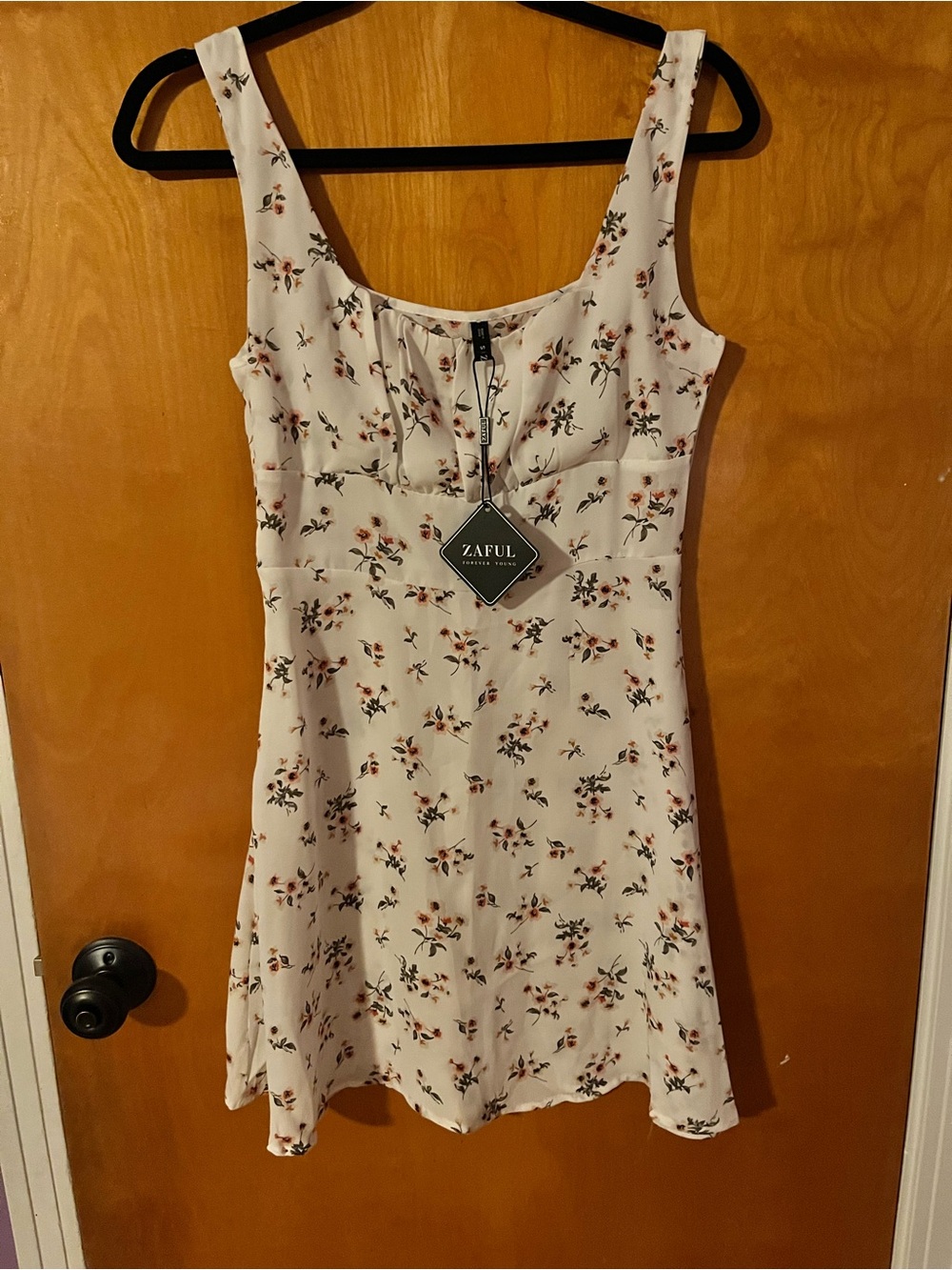 Zaful Cream Floral Mini Dress with Pink & Green Accents
